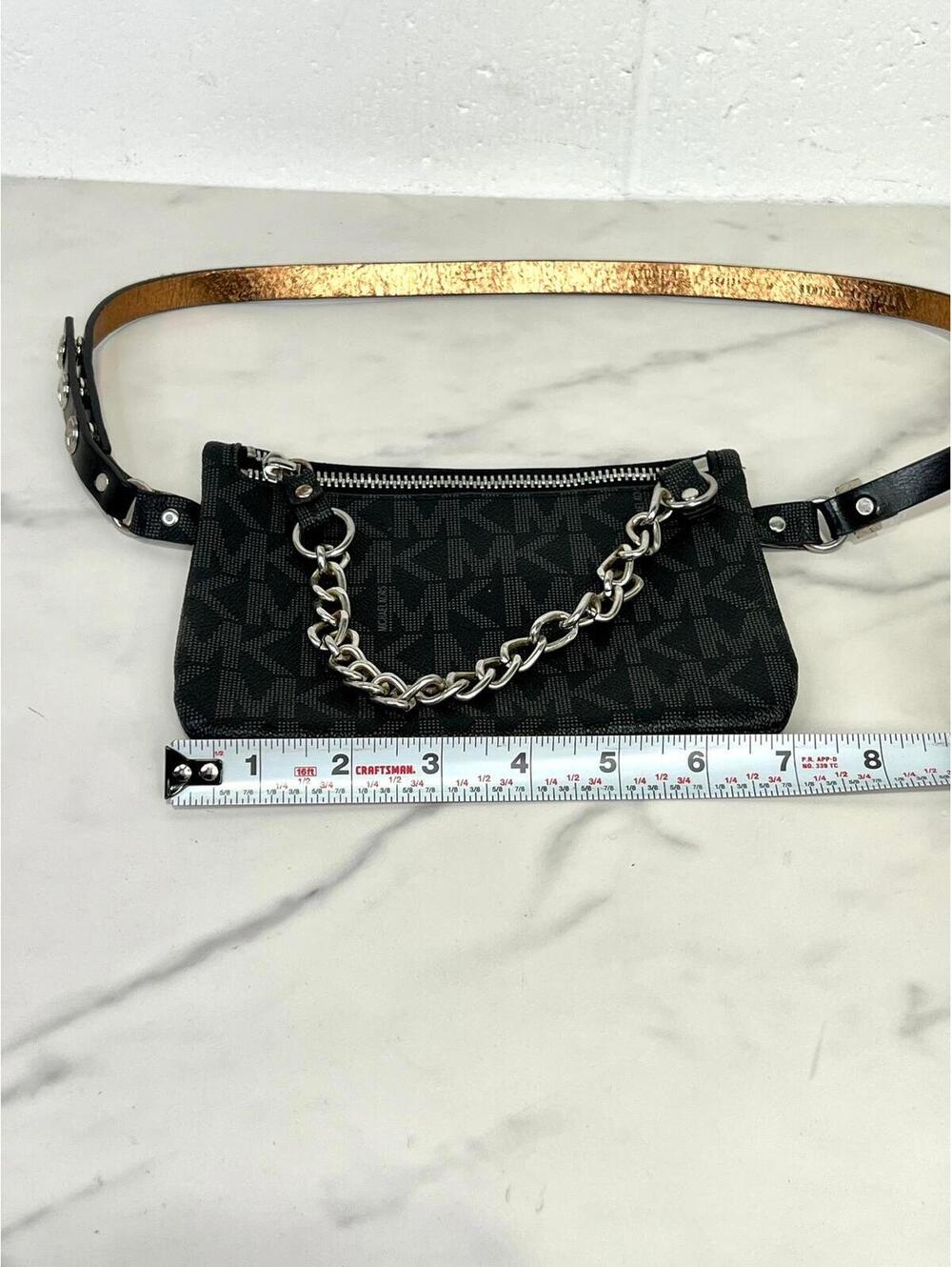 Michael Kors Small Black Monogram Chain Hip 36" Belt Bag Fanny Pack 7 x 5 Inches - Picture 6 of 7
